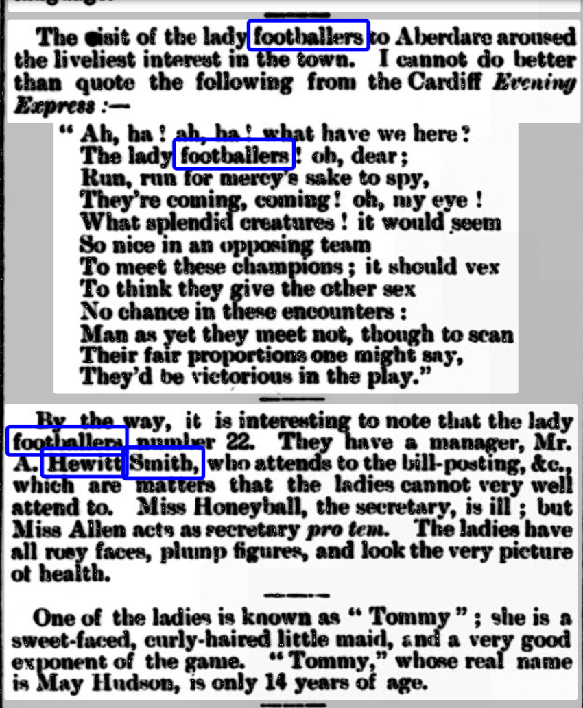 Merthyr Times and Aberdare Echo, 7 November 1895 — naming Tommy as May Hudson