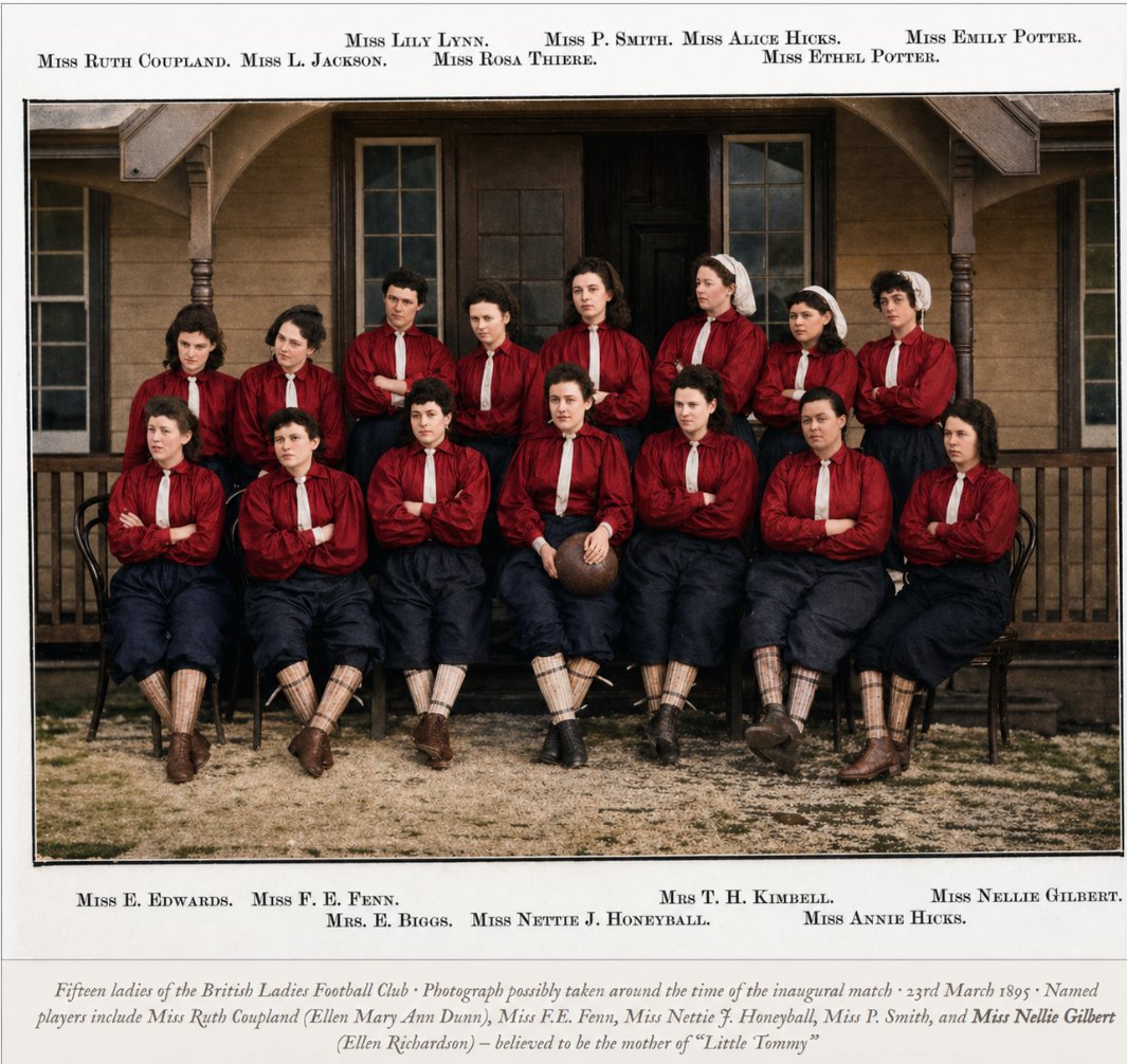 Fifteen ladies of the British Ladies Football Club, c.1895, with names