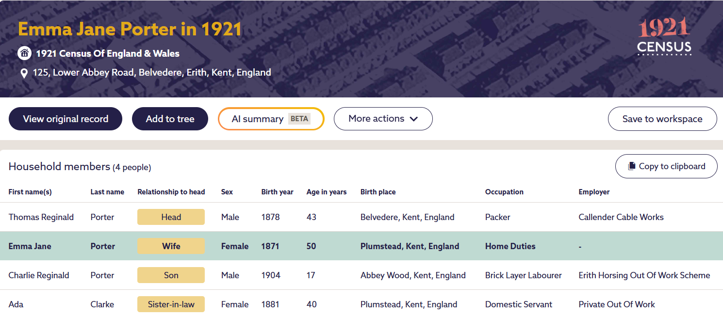 1921 Census full transcript Emma Jane Porter