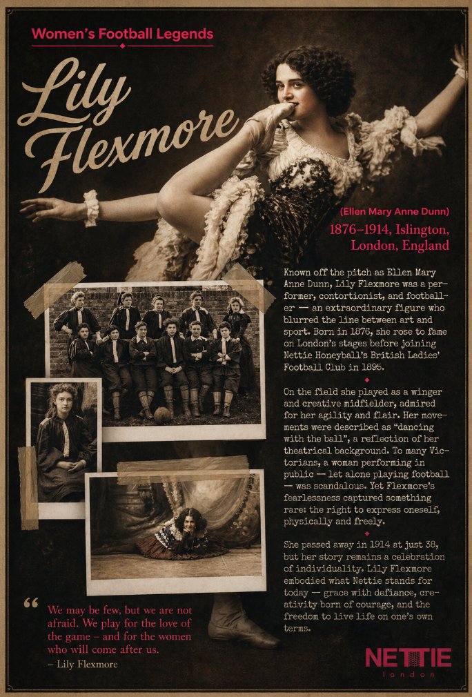 Women's Football Legends — Lily Flexmore (Ellen Mary Ann Dunn) — Nettie London postcard