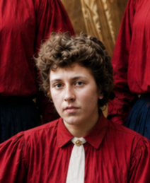 Portrait of Lily Mary Lynn in the red kit of the North London Team, BLFC 1895, Robert Barrass Studios, Newcastle