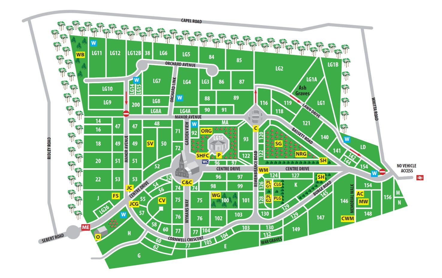 Manor Park Cemetery plan showing location of Square 102