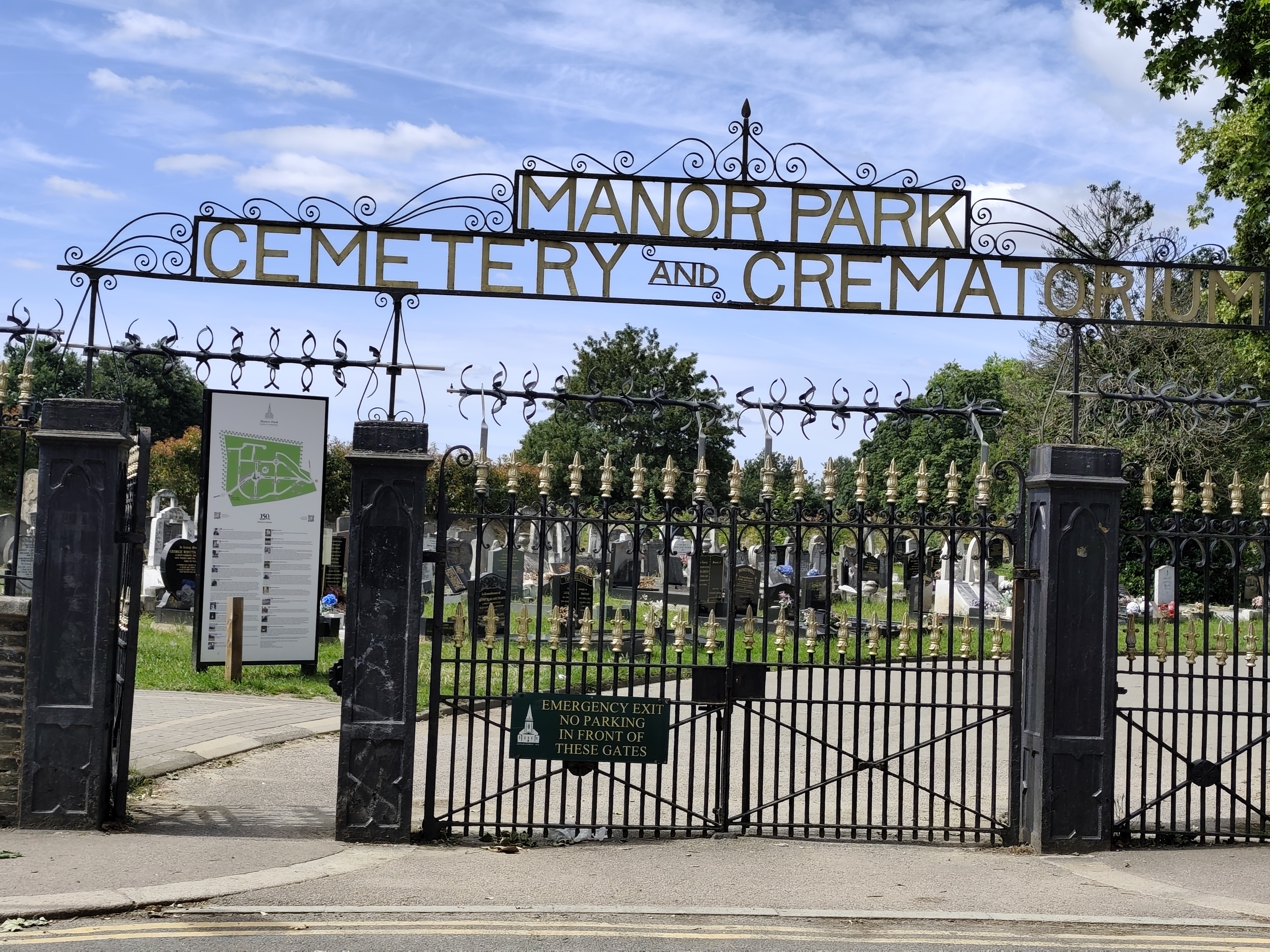 The gates of Manor Park Cemetery and Crematorium