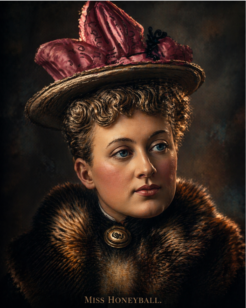 Miss Nettie Honeyball — colourised portrait, 1895