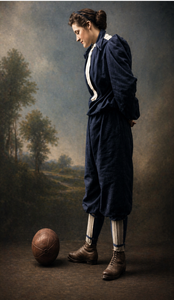 Nettie Honeyball — colourised portrait in BLFC uniform, 1895