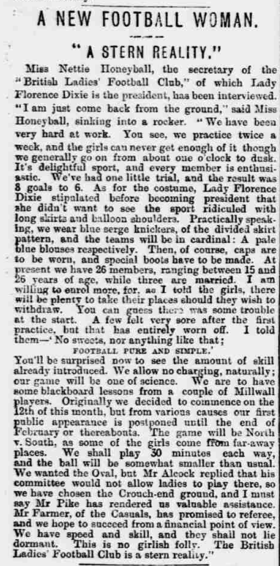Nettie Honeyball Daily Mail Interview 7 January 1895
