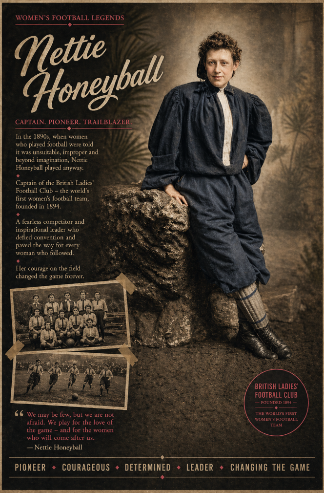 Women's Football Legends — Nettie Honeyball — Captain, Pioneer, Trailblazer — Nettie London postcard