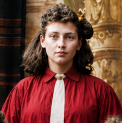 Portrait of Phoebe Louisa Smith in the dark red kit of the North London Team, BLFC 1895