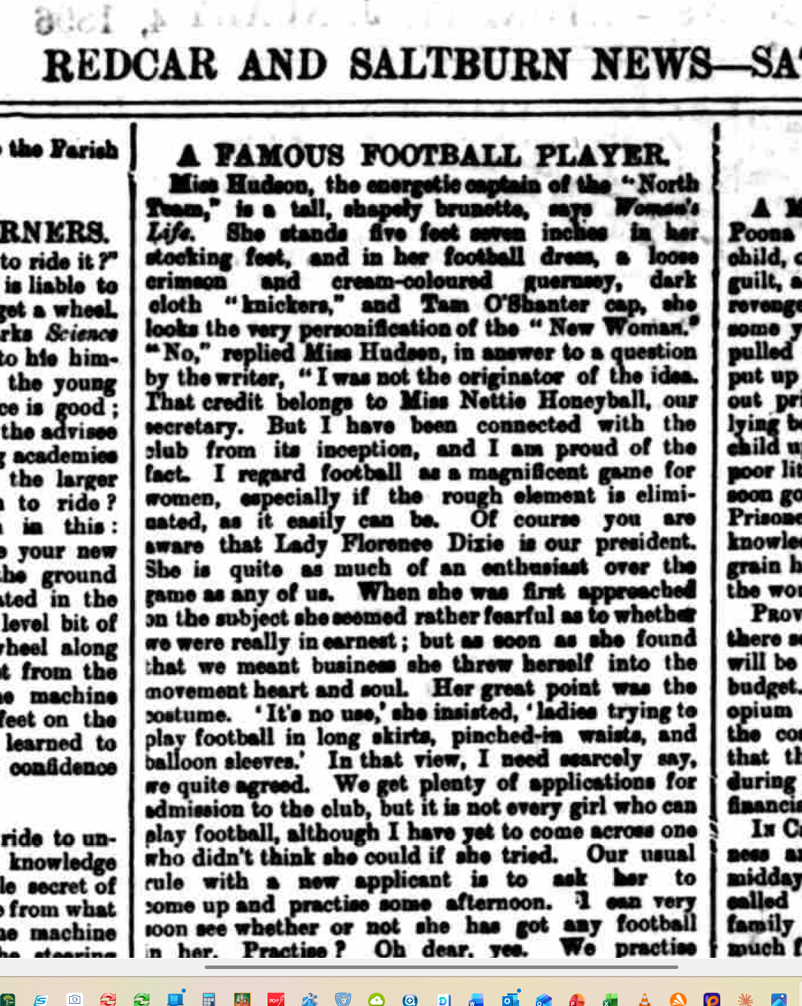 Miss Hudson — A Famous Football Player — Redcar and Saltburn News 4 January 1896