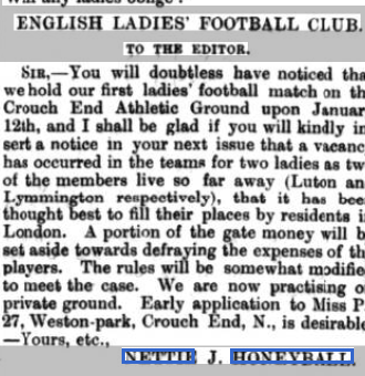 Nettie Honeyball letter to editor Holloway Press 21 December 1894